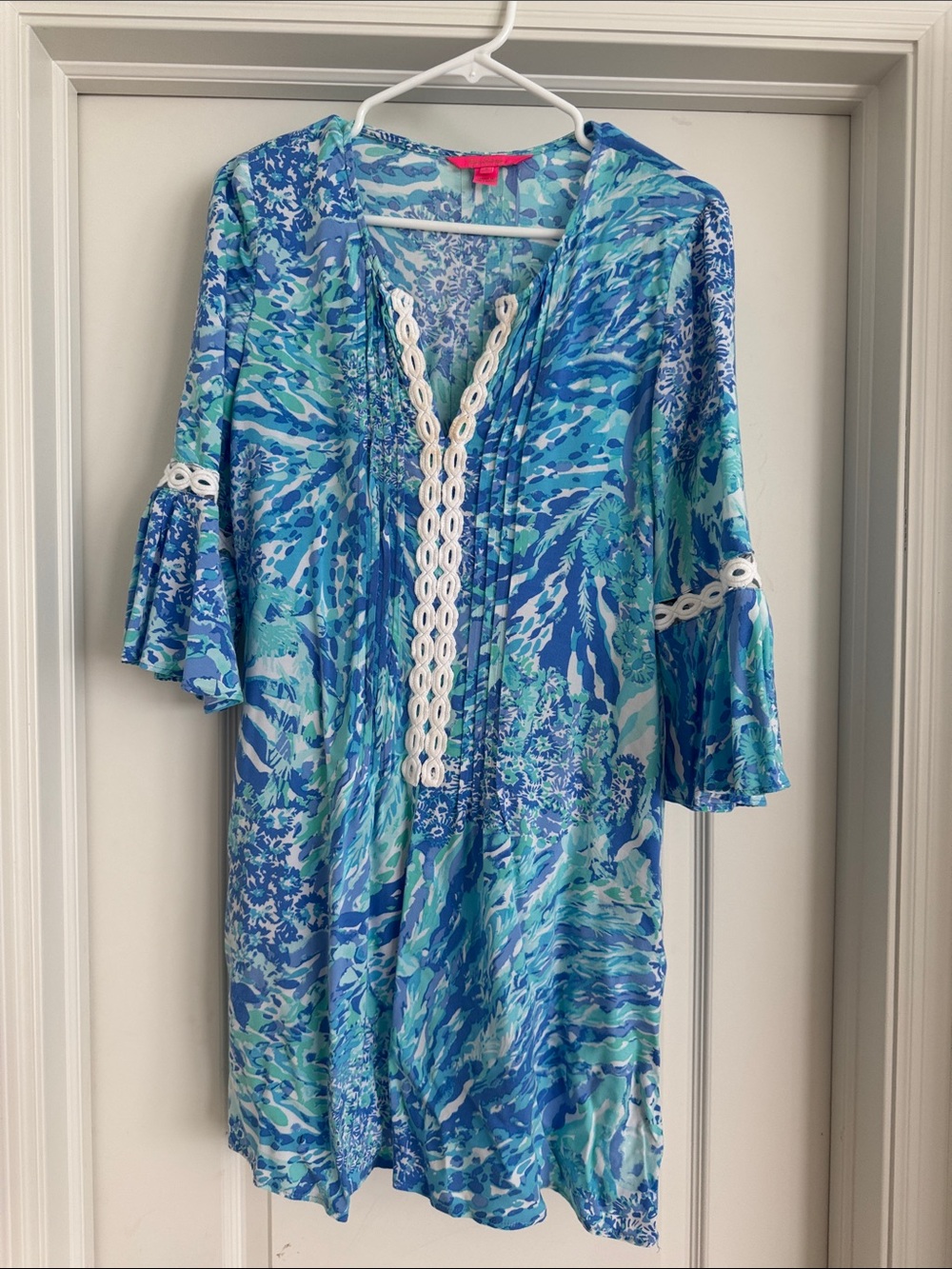 Lilly Pulitzer Blue & Aqua Printed Tunic with White Trim